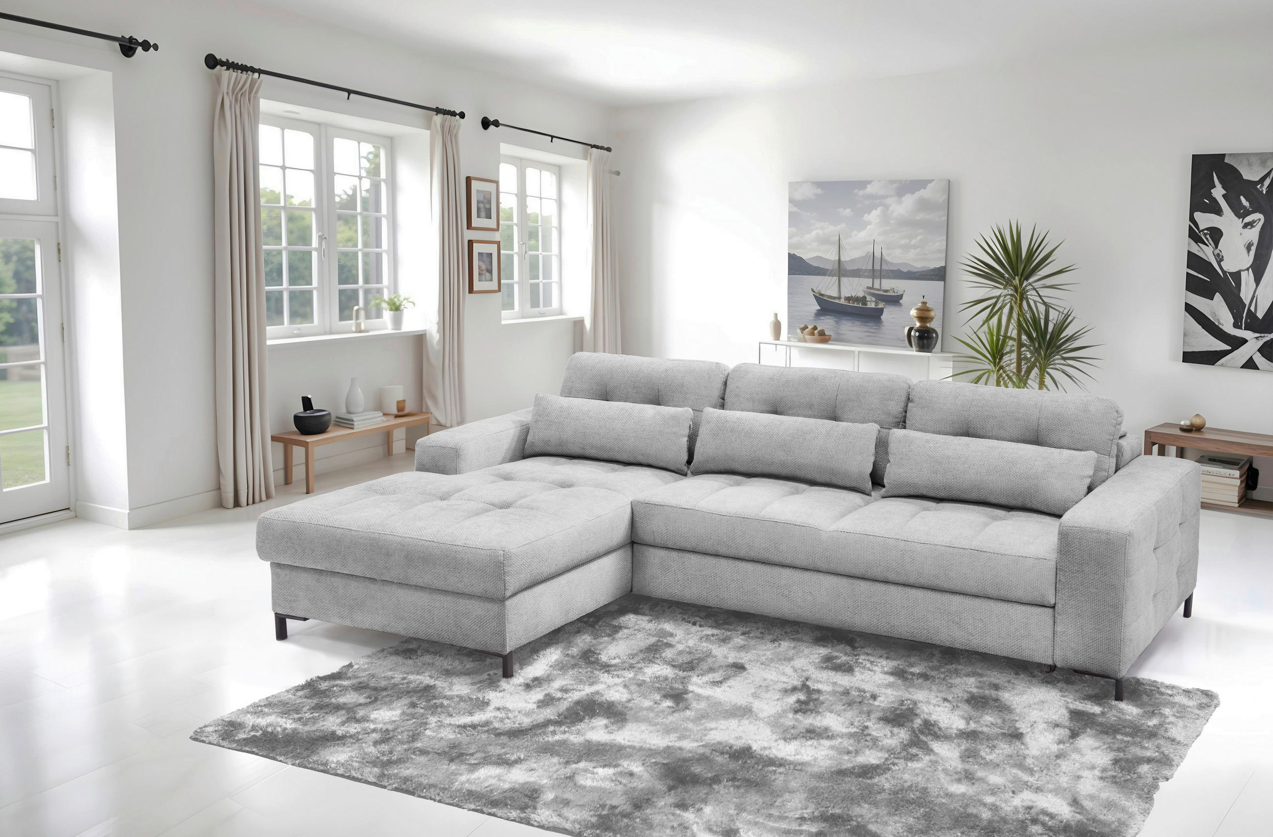 ECKSOFA BONITO Hellgrau Struktur  - Hellgrau/Schwarz, Design, Textil/Metall (176/255cm) - Livetastic