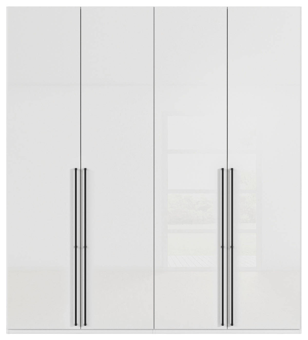 DREHTÜRENSCHRANK 201/235/61 cm,  in Weiß, Weiß Hochglanz, 4-türig  - Weiß Hochglanz/Schwarz, Basics, Holzwerkstoff/Metall (201/235/61cm) - Novel