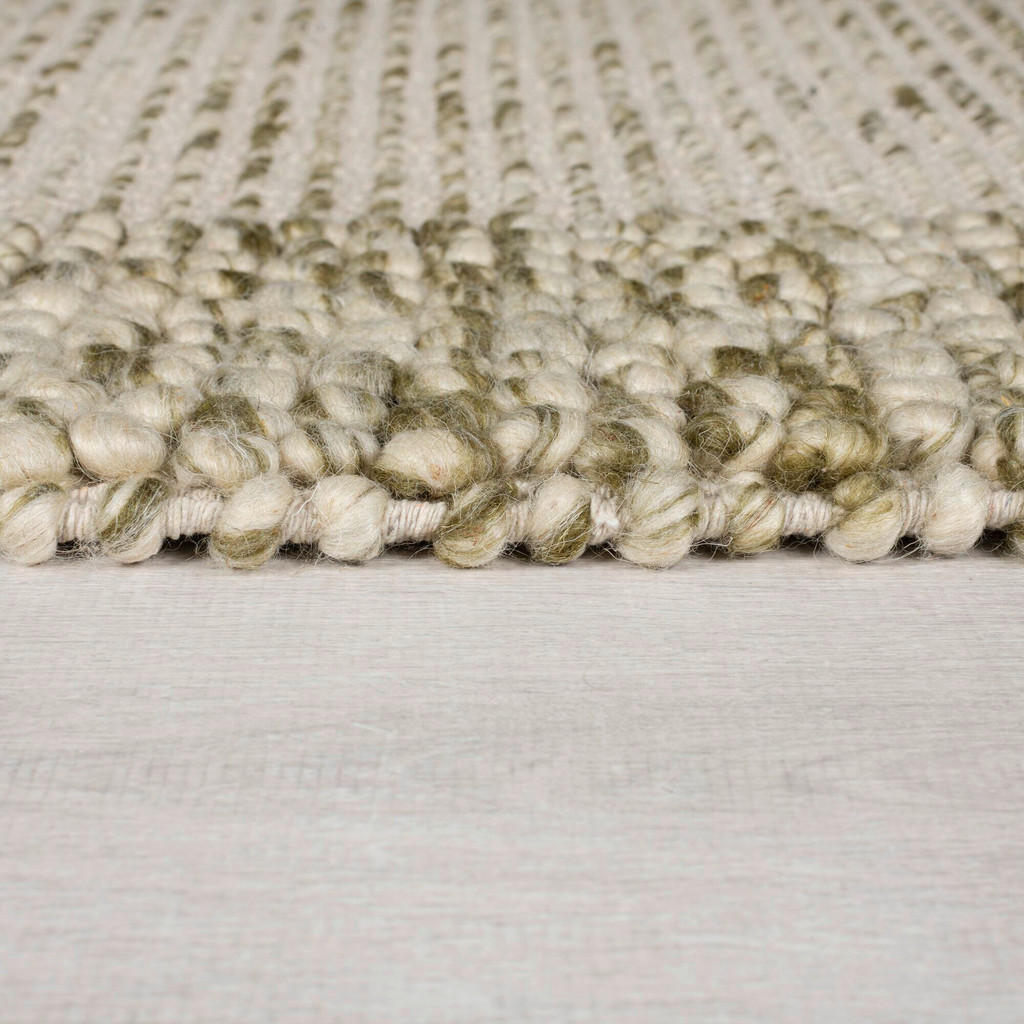 Thumbnail - Xora Handwebteppich Bobble Wool Border, Grün, Textil, Uni, rechteckig, 80x150 cm, Reach, AZO-frei, Handmade in India, fü...