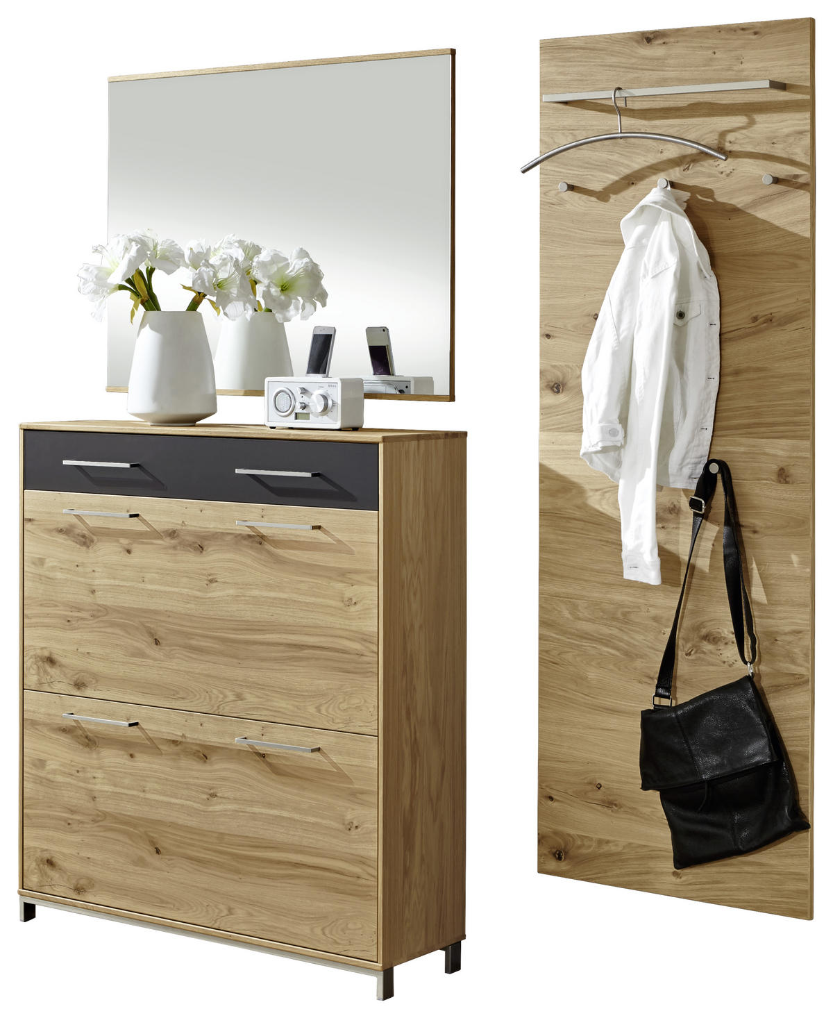 GARDEROBE 3-teilig  in 170/195/31 cm  - Eichefarben/Anthrazit, Design, Glas/Holz (170/195/31cm)