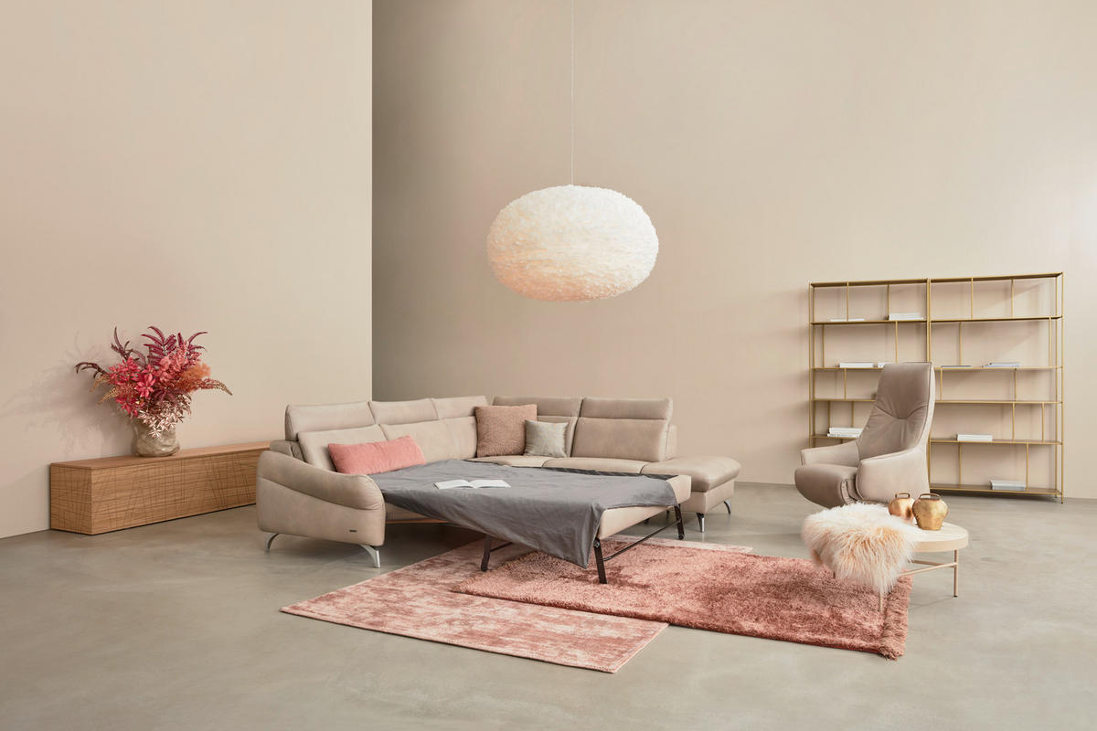 ECKSOFA in Echtleder Creme  - Edelstahlfarben/Creme, Konventionell, Leder/Metall (243/292cm) - Himolla Komfortklass