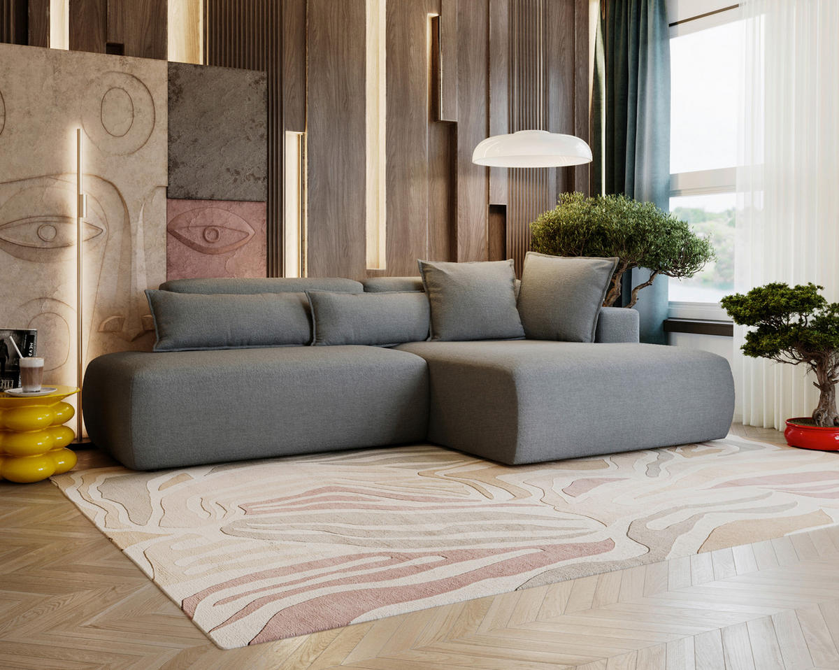 ECKSOFA Chenille Dunkelgrau  - Dunkelgrau/Schwarz, Design, Kunststoff/Textil (284/160cm) - Livetastic