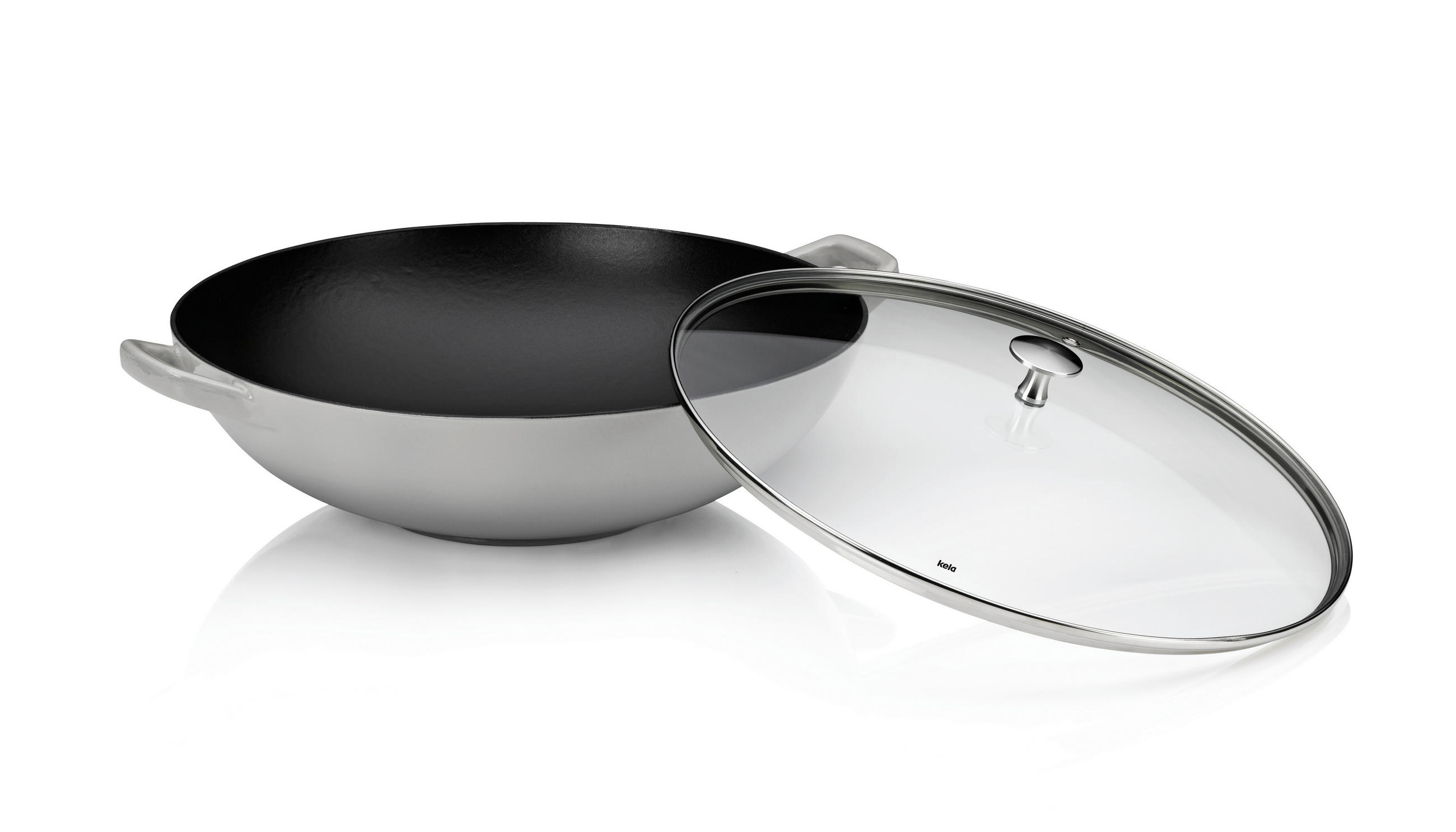 WOK  - Hellgrau, KONVENTIONELL, Glas/Metall (36/10cm) - Kela
