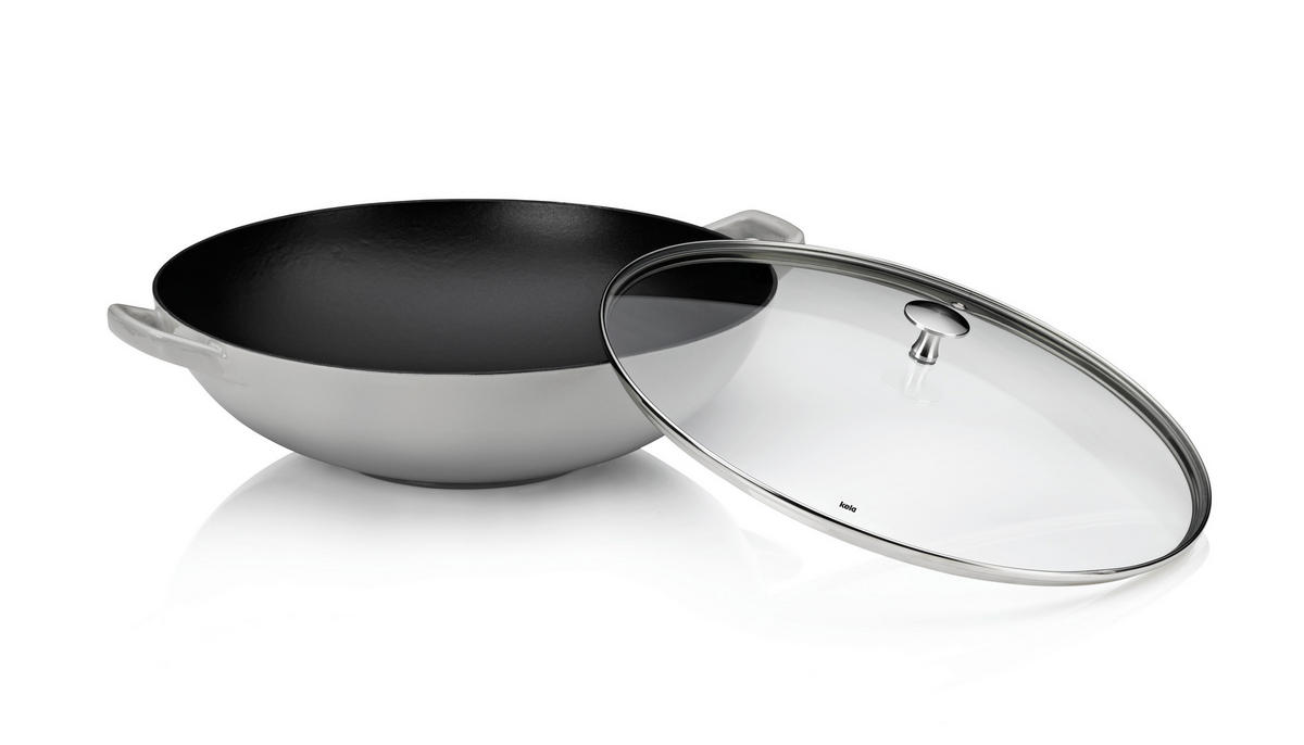 WOK  - Hellgrau, KONVENTIONELL, Glas/Metall (36/10cm) - Kela