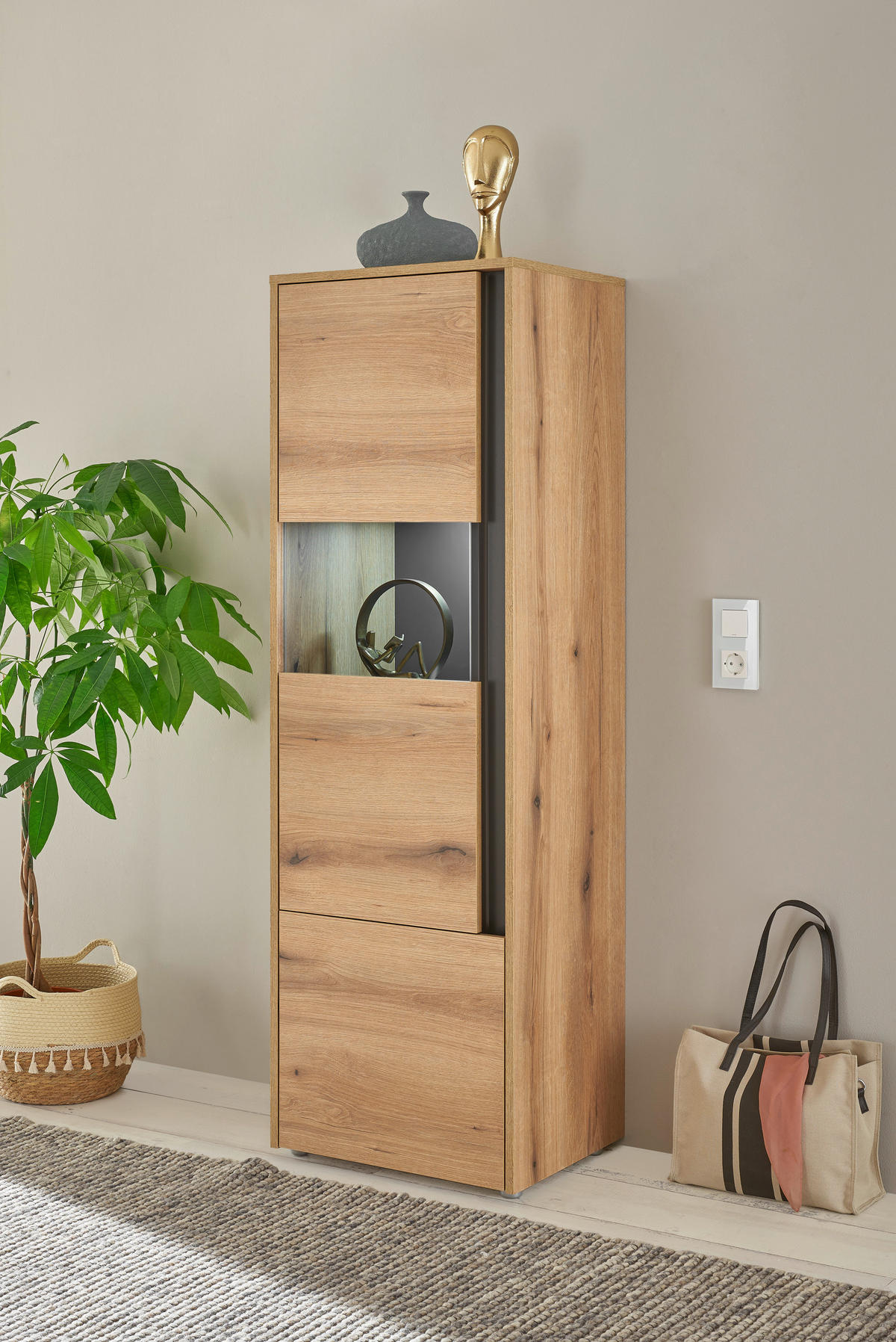 VITRINE  in Anthrazit, Eichefarben  - Eichefarben/Anthrazit, Design, Holzwerkstoff/Kunststoff (50/157/40cm) - Modante