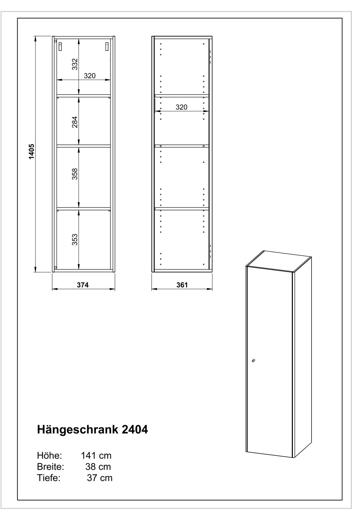 HÄNGESCHRANK 38/141/37 cm  - Silberfarben/Grau, Design, Holzwerkstoff/Metall (38/141/37cm) - Germania