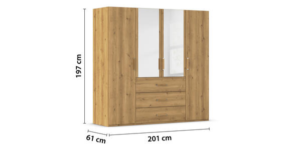 DREHTÜRENSCHRANK in Eichefarben - Eichefarben, Design, Glas/Holzwerkstoff (201/197/60cm) - Novel