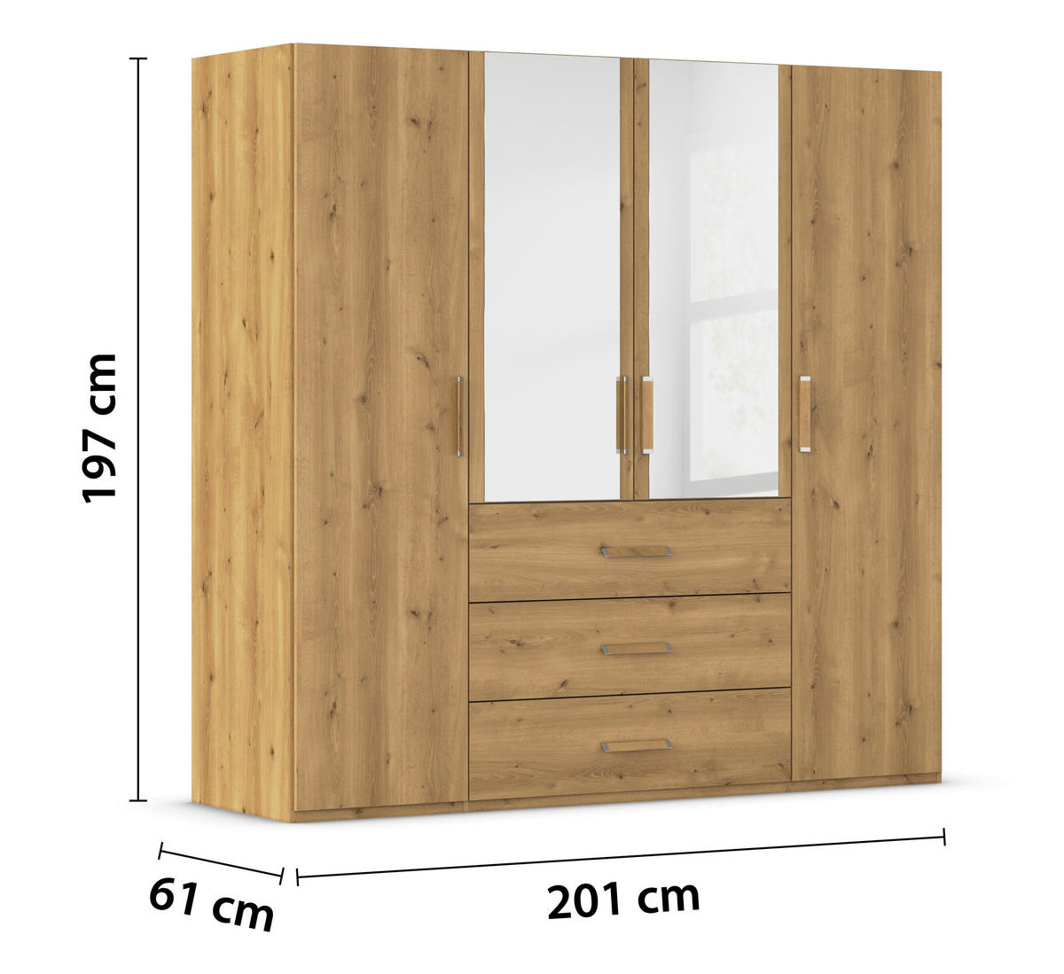 DREHTÜRENSCHRANK 201/197/60 cm 4-türig Eichefarben  - Eichefarben, Design, Glas/Holzwerkstoff (201/197/60cm) - Novel