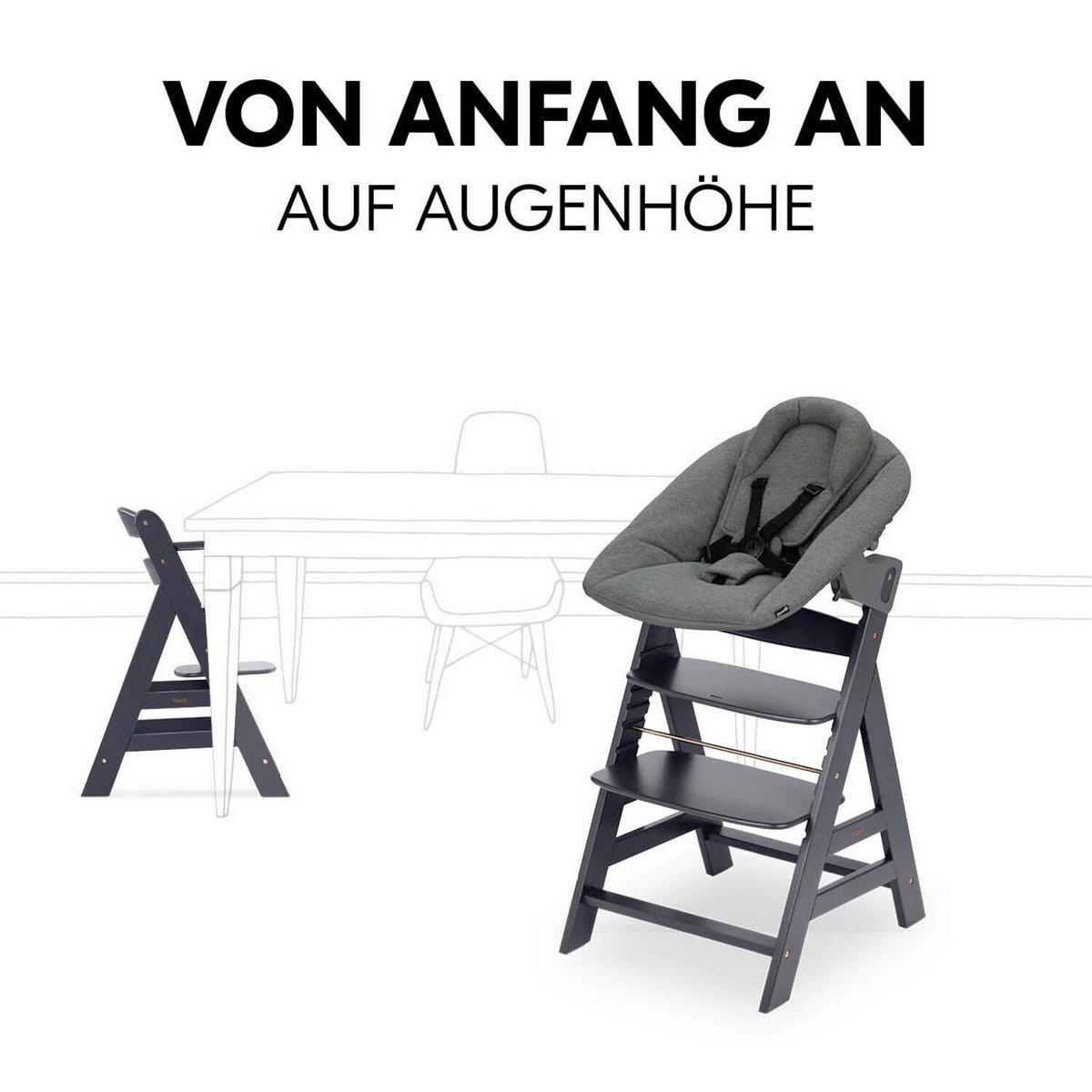 HOCHSTUHL-SET Alpha Newborn Set Anthrazit Grey  - Anthrazit, Basics, Holz/Textil (65/93,5/49cm) - Hauck