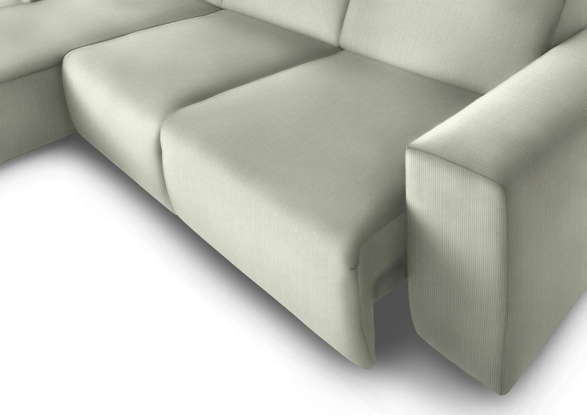 ECKSOFA Creme Feincord  - Creme/Schwarz, Design, Kunststoff/Textil (174/302cm) - Beldomo Style