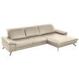 ECKSOFA Rivello in Echtleder Creme  328/193 cm  - Creme/Schwarz, Design, Leder/Metall (328/193cm) - Dieter Knoll