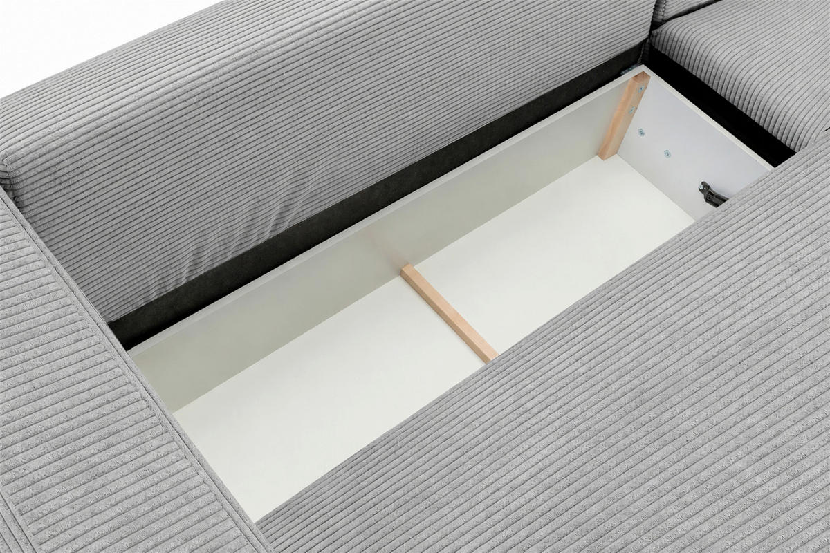 ECKSOFA Hellgrau Cord Zierkissen, Rückenkissen, Bettkasten, Topper  - Hellgrau/Schwarz, Basics, Holz/Textil (284/184cm) - MID.YOU