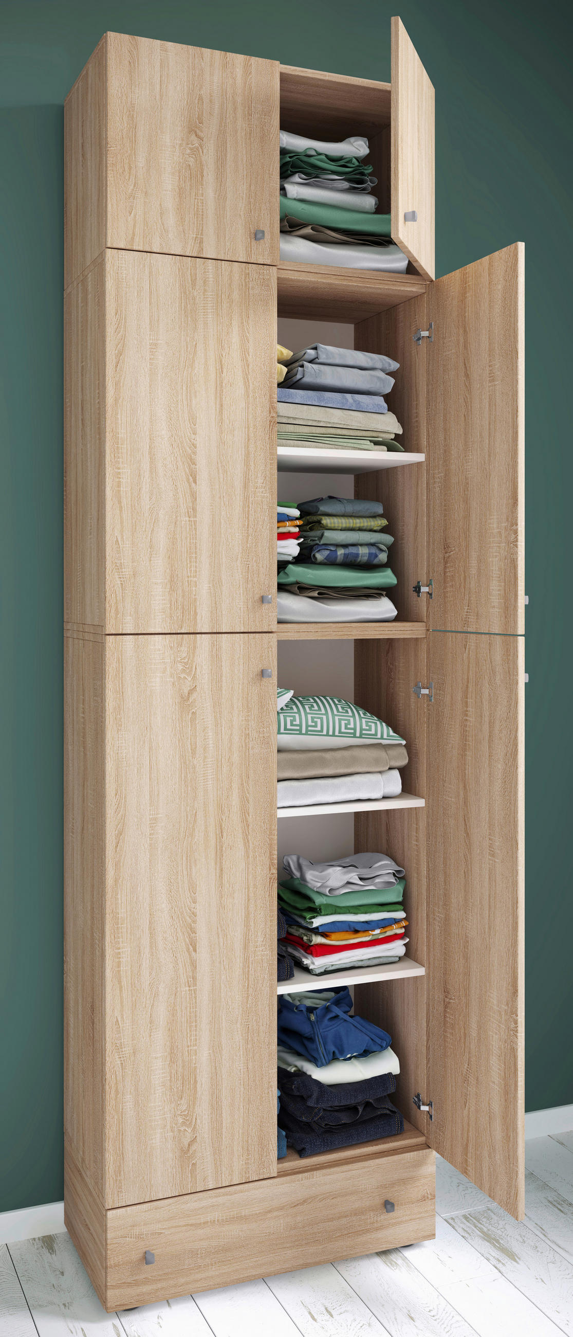 KLEIDERSCHRANK 70/240/39 cm 6-türig Sonoma Eiche  - Buchefarben/Grau, MODERN, Holzwerkstoff/Kunststoff (70/240/39cm) - MID.YOU