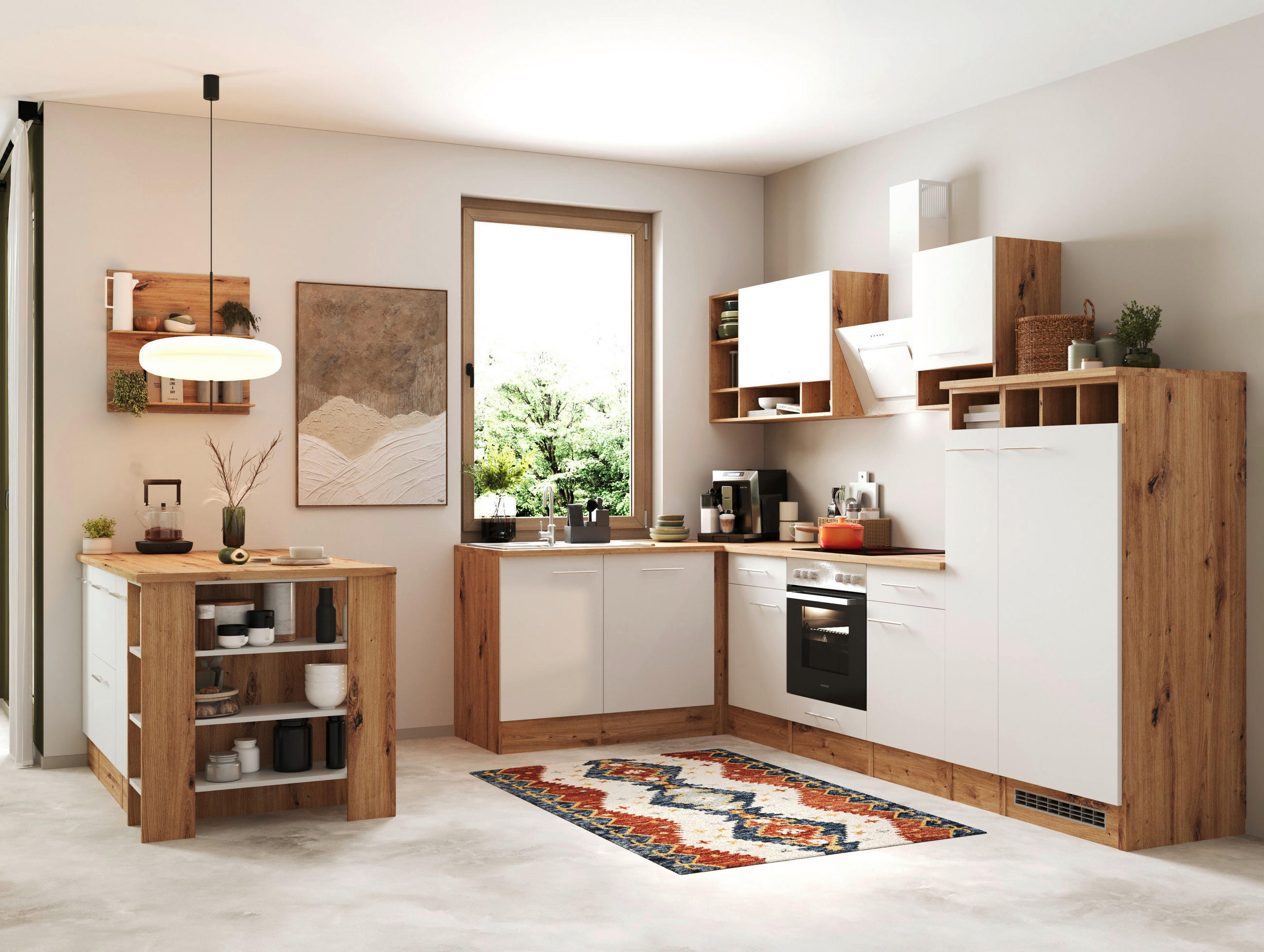 HÖRNKÖK 310/172 cm  i vit  - vit/skogsek, Design, metall/trämaterial (310/172cm) - Respekta