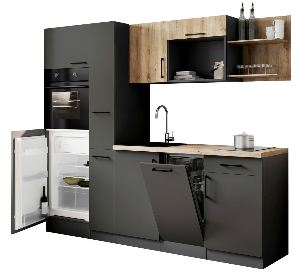 KÜCHENBLOCK Oliver 235 cm  in Grau, Eiche Artisan  - Eiche Artisan/Grau, Trend, Holzwerkstoff/Metall (235cm) - Respekta