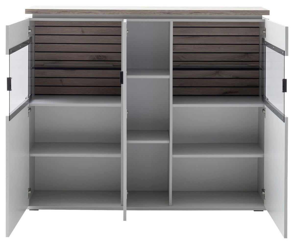HIGHBOARD Grau, Weiss  150/124/37 cm  - Weiss/Anthrazit, Design, Glas/Holzwerkstoff (150/124/37cm) - Stylife