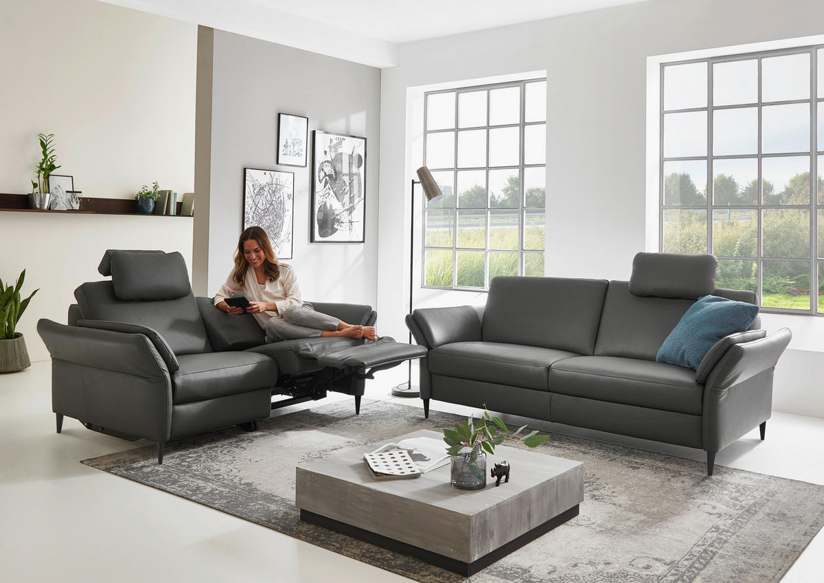 3-SITZER-SOFA Echtleder Anthrazit, Schwarz  - Anthrazit/Schwarz, Design, Leder/Metall (190/84/99cm) - Dieter Knoll