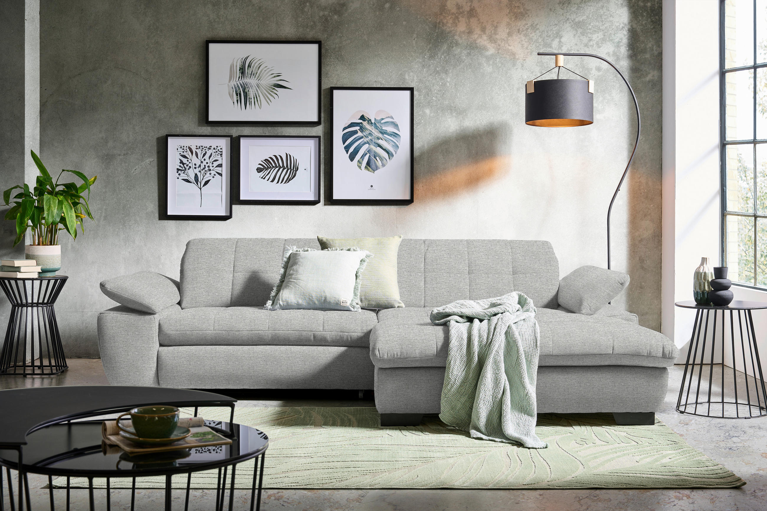 ECKSOFA in Webstoff Platinfarben  - Platinfarben/Schwarz, Design, Textil/Metall (265/180cm) - Carryhome