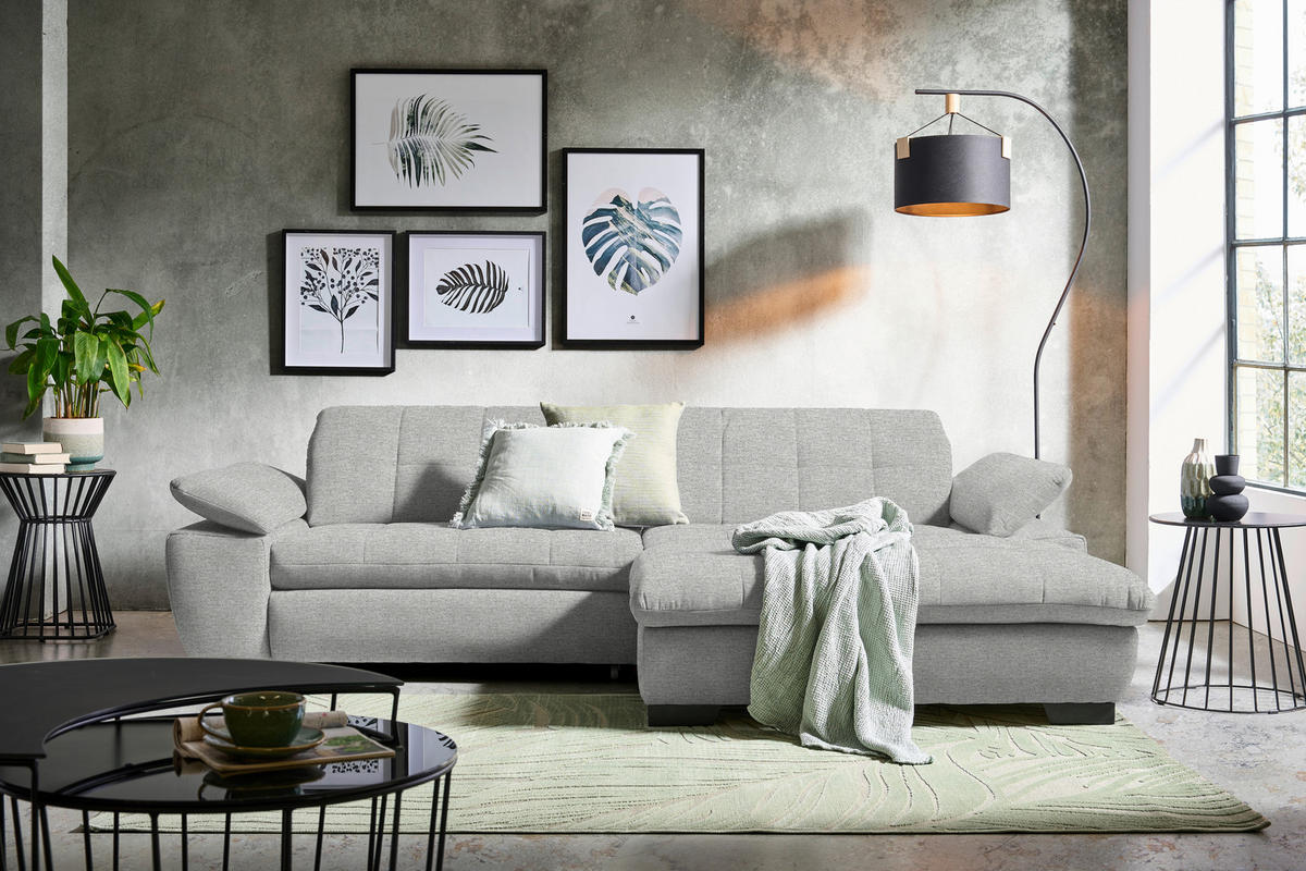 ECKSOFA in Webstoff Platinfarben  - Platinfarben/Schwarz, Design, Textil/Metall (265/180cm) - Carryhome