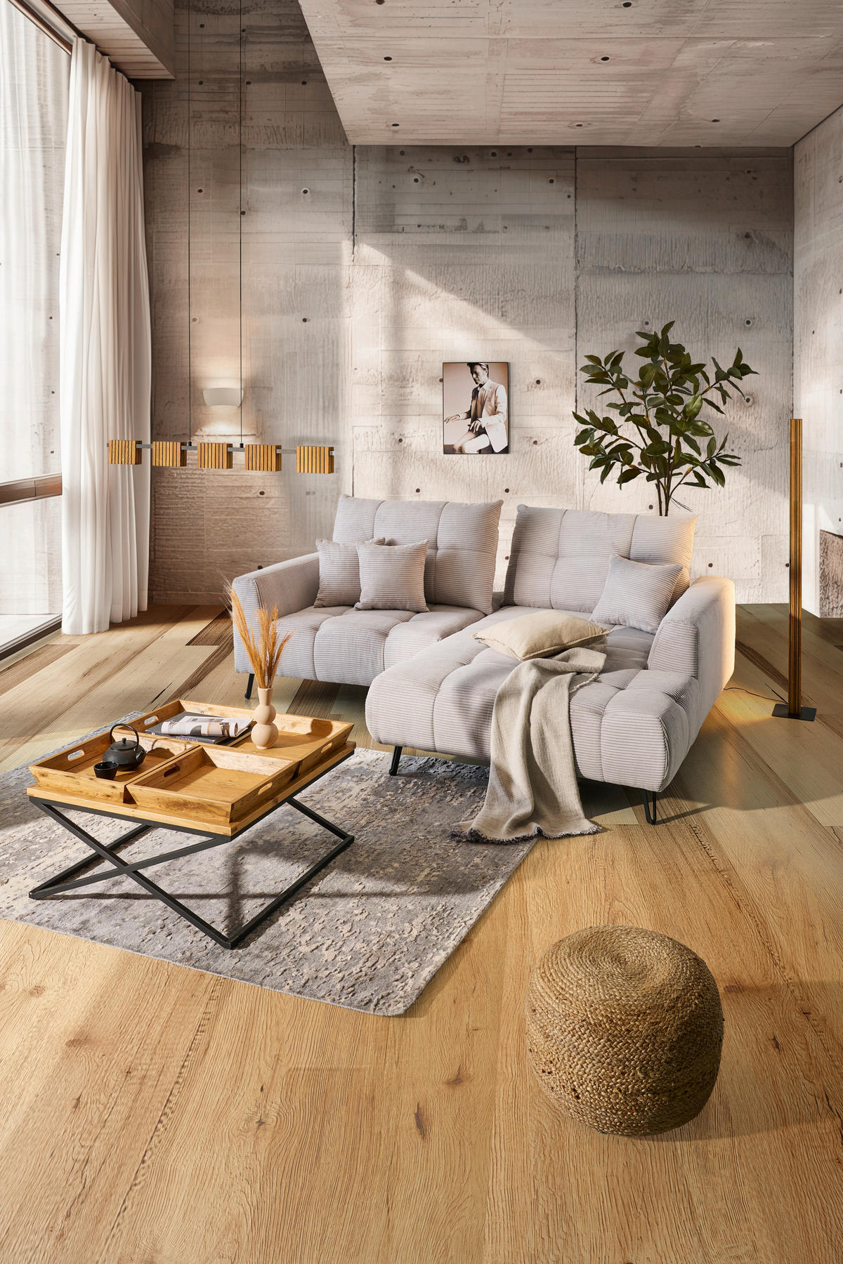 ECKSOFA in Cord Hellgrau  - Hellgrau/Schwarz, Konventionell, Textil/Metall (250/185cm) - Carryhome