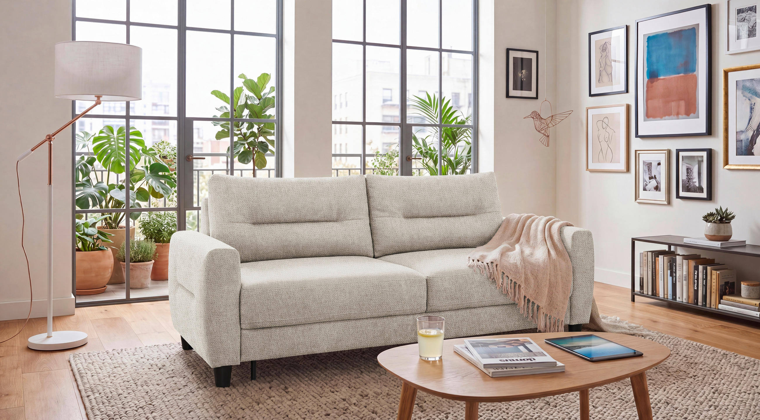 SCHLAFSOFA Chenille Weiss  - Weiss/Schwarz, Modern, Holz/Textil (192/83/99cm) - MID.YOU