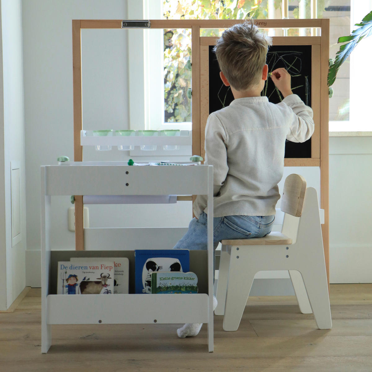 KINDERSCHREIBTISCH MIT STUHL - Buchefarben/Weiß, KONVENTIONELL, Holz/Papier (88/71/100cm)