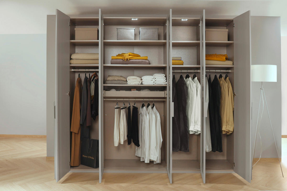 DREHTÜRENSCHRANK 251/223/60 cm 5-türig Grau, Hellgrau  - Hellgrau/Grau, Trend, Glas/Holzwerkstoff (251/223/60cm) - Novel
