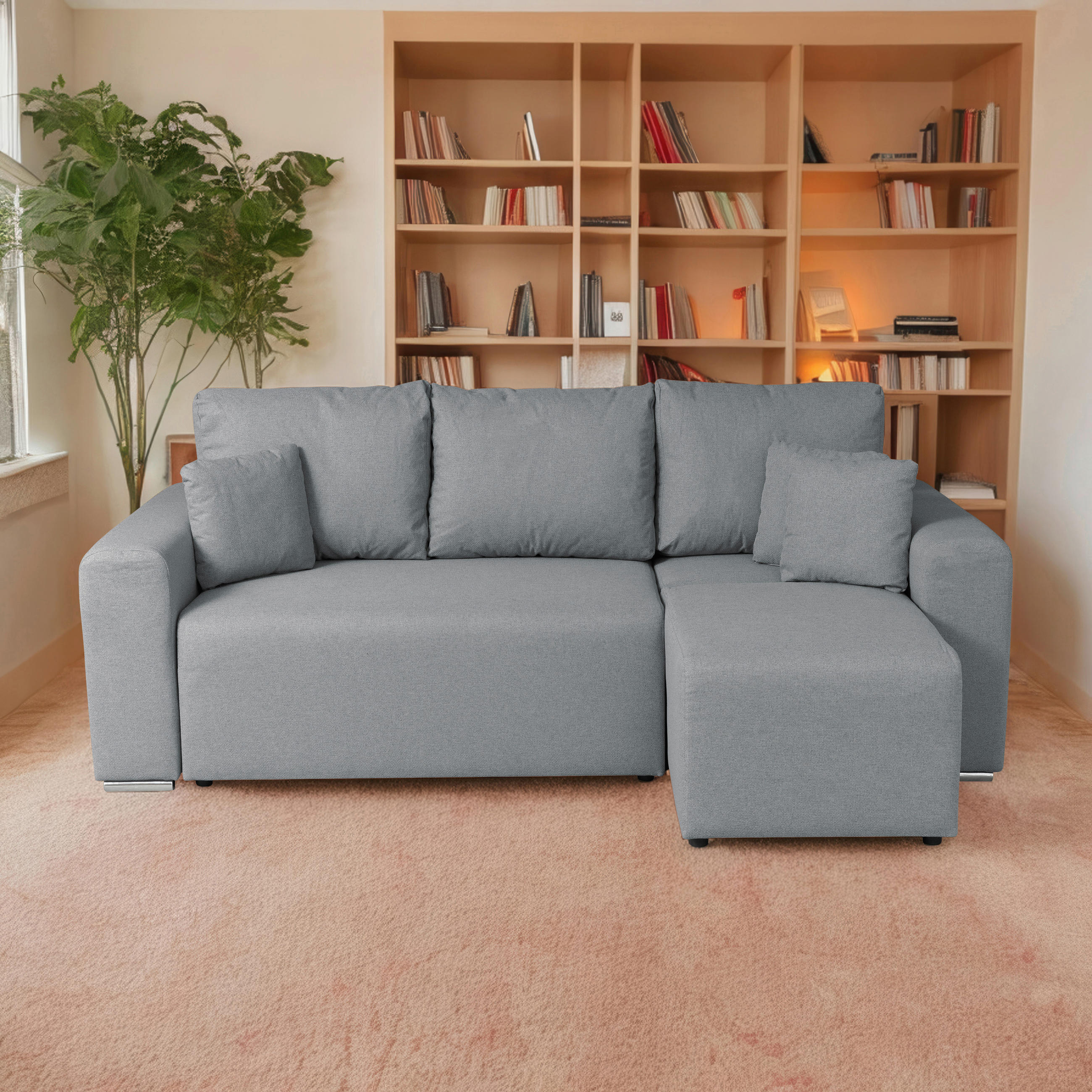 ECKSOFA in Struktur Grau  240/153 cm  - Chromfarben/Schwarz, Basics, Kunststoff/Textil (240/153cm) - P & B
