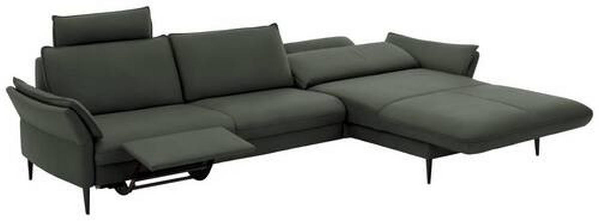ECKSOFA in Echtleder Olivgrün  - Schwarz/Olivgrün, Design, Leder/Metall (334/172cm) - Valdera