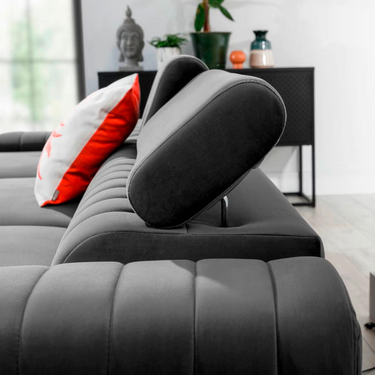 ECKSOFA in Samt Grau  205/278 cm  - Silberfarben/Grau, Design, Textil/Metall (205/278cm) - MID.YOU