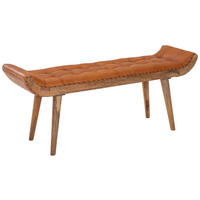 HOCKERBANK in Leder Braun  - Braun, Modern, Leder/Holz (125/50/38cm) - MID.YOU