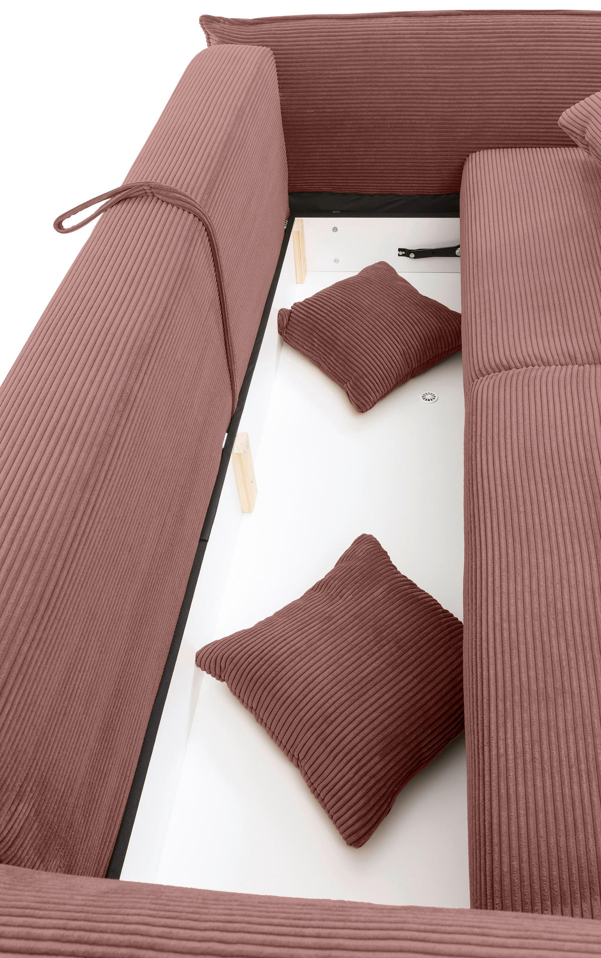 BIGSOFA in Cord Koralle  - Chromfarben/Koralle, Modern, Kunststoff/Textil (242/71/90/131cm) - Livetastic