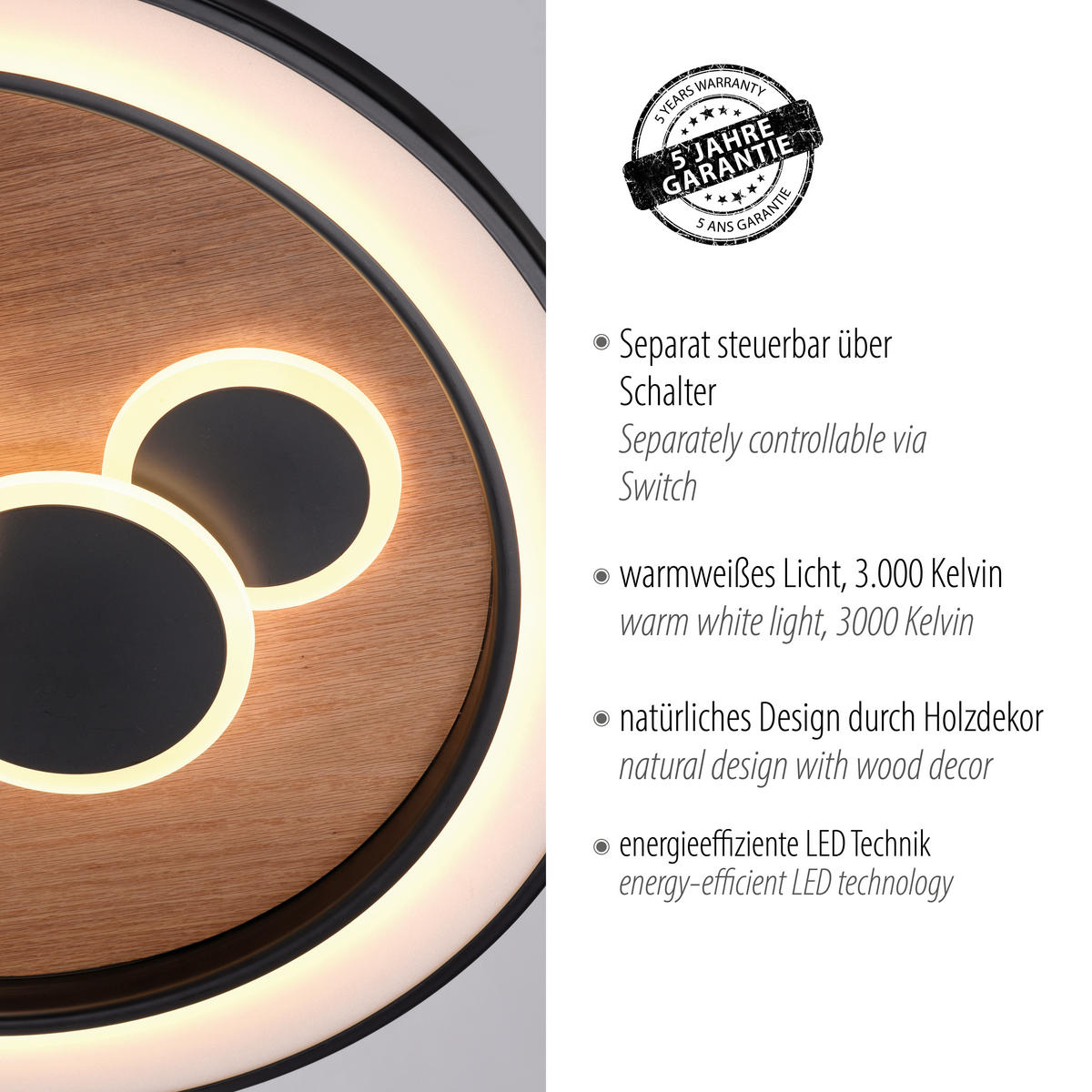 LED-DECKENLEUCHTE 60/60/8 cm   - Natur, Holz (60/60/8cm)
