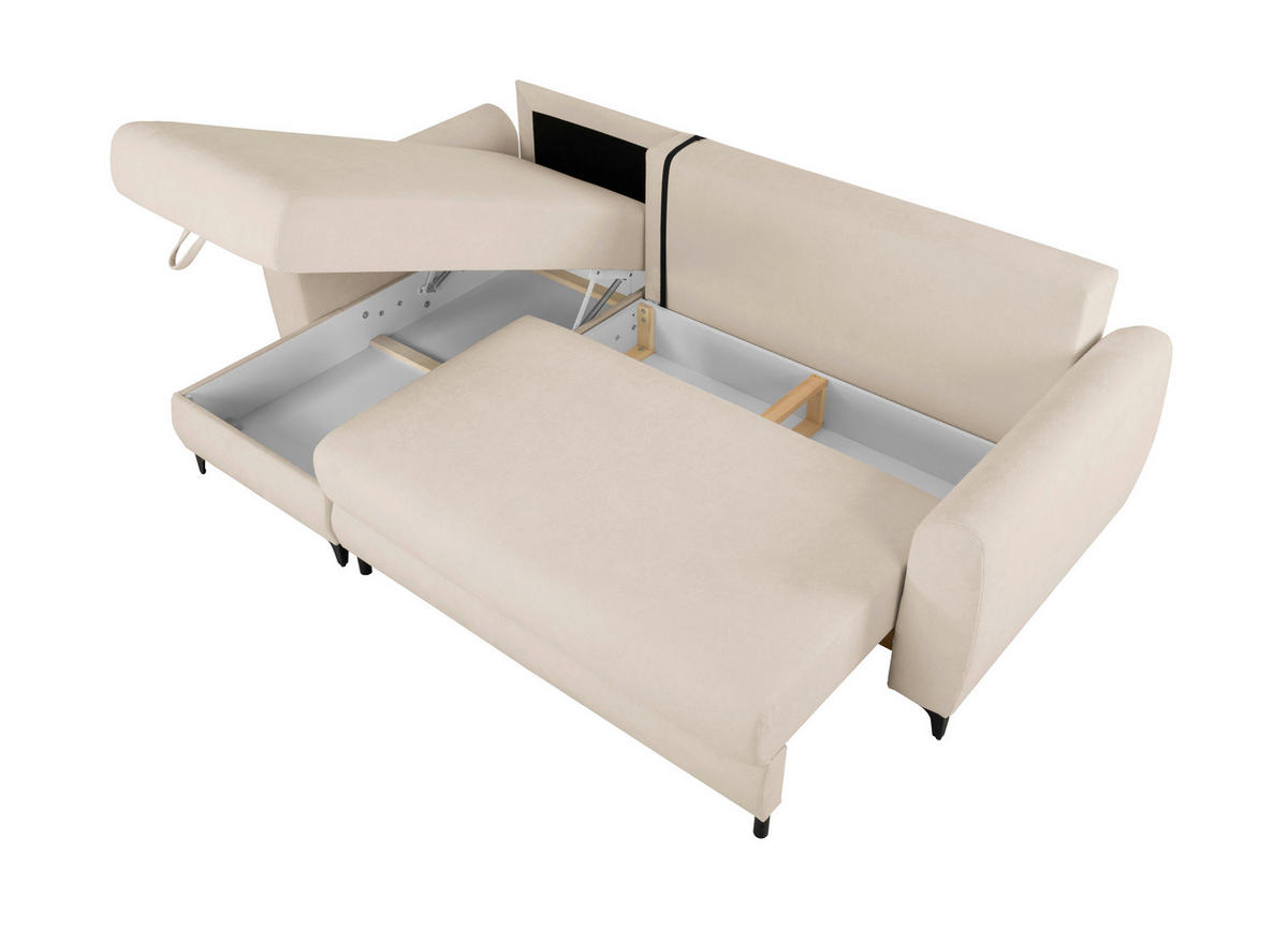 ECKSOFA Moli Taupe Bouclé  - Taupe/Schwarz, Design, Textil/Metall (236/148cm) - MID.YOU
