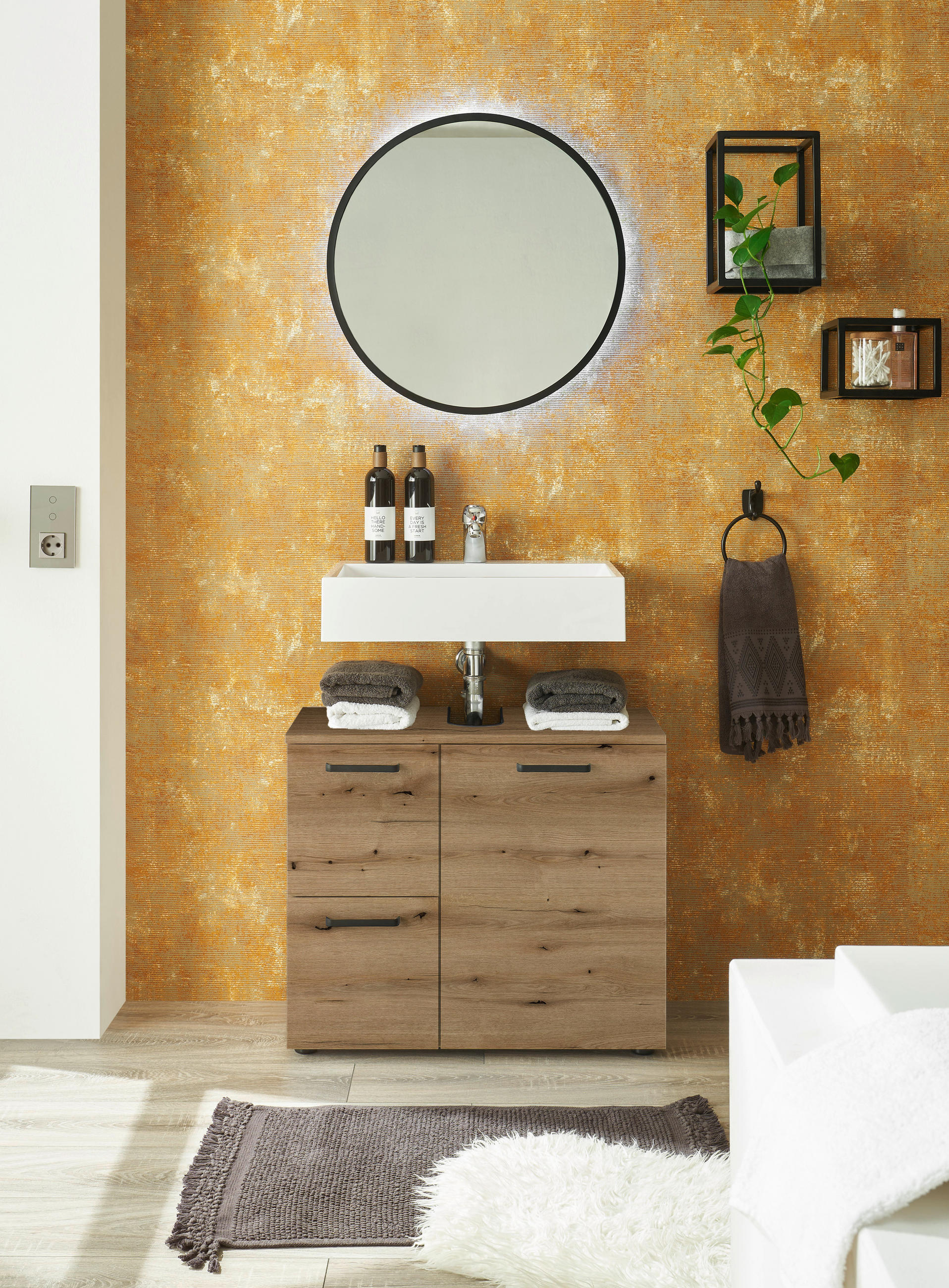 WASCHBECKENUNTERSCHRANK 70/60/35 cm  - Eichefarben/Schwarz, MODERN, Holzwerkstoff/Kunststoff (70/60/35cm) - MID.YOU