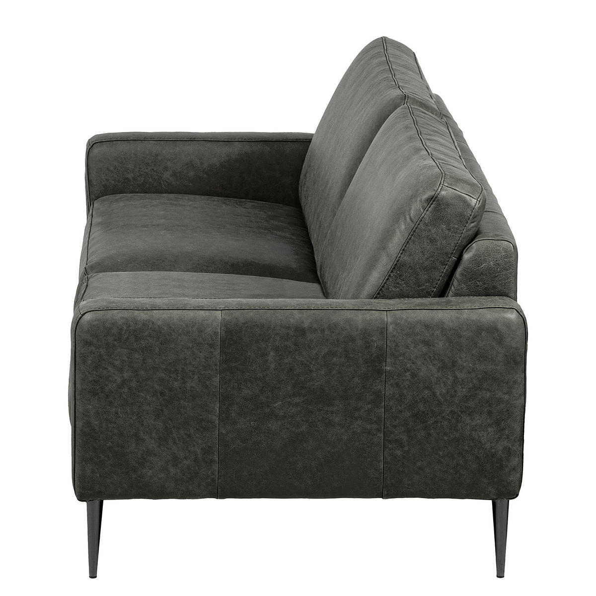 3,5-SITZER SPRING in Lederlook Echtleder Grau  - Schwarzchrom/Grau, Design, Leder/Textil (207/85/92cm) - Livetastic