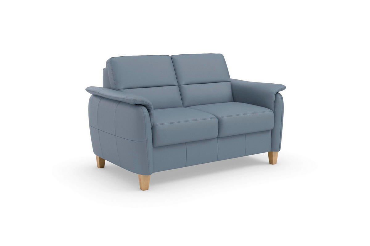 2-SITZER-SOFA PALMERA E Graublau Echtleder  - Graublau/Eichefarben, Basics, Leder/Holz (149/89/89cm) - Sit & More