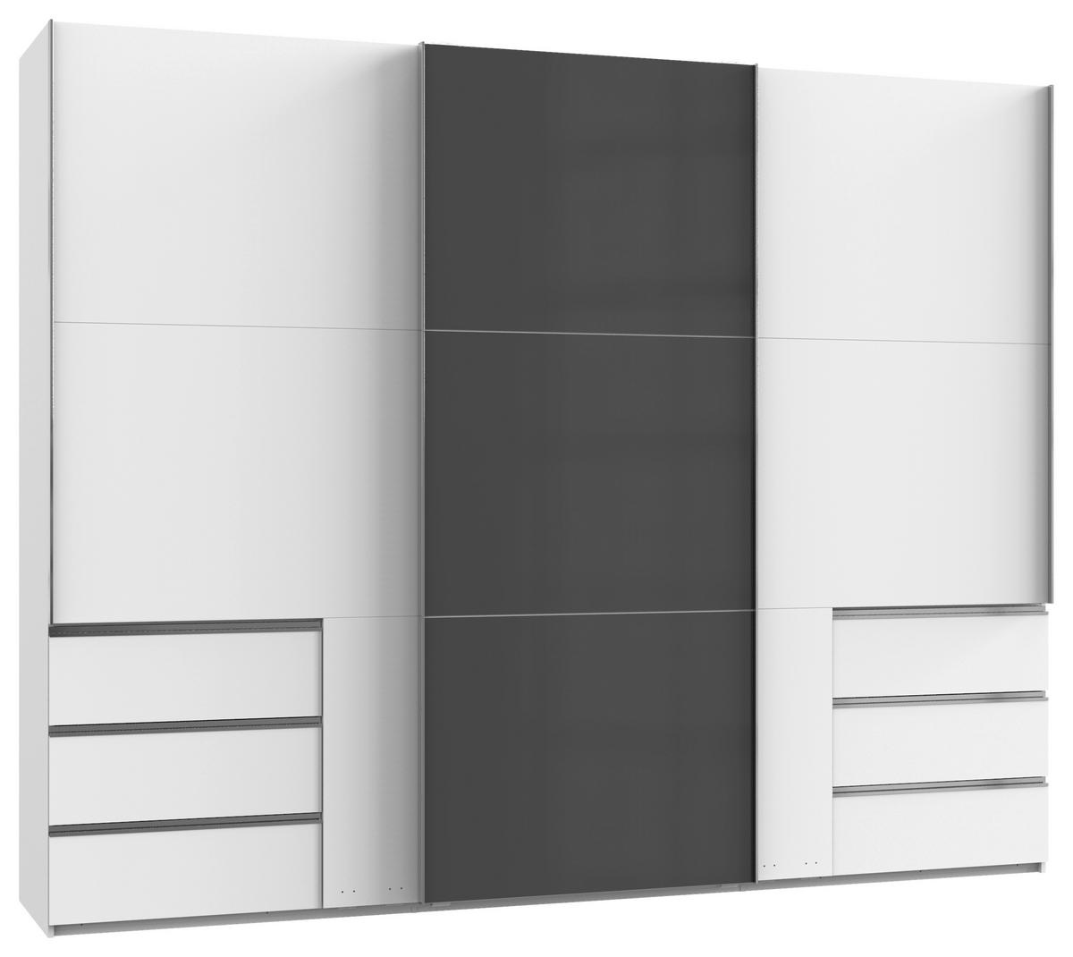 SCHWEBETÜRENSCHRANK 300/236/65 cm 3-türig Grau, Weiß  - Chromfarben/Weiß, MODERN, Holzwerkstoff (300/236/65cm) - MID.YOU
