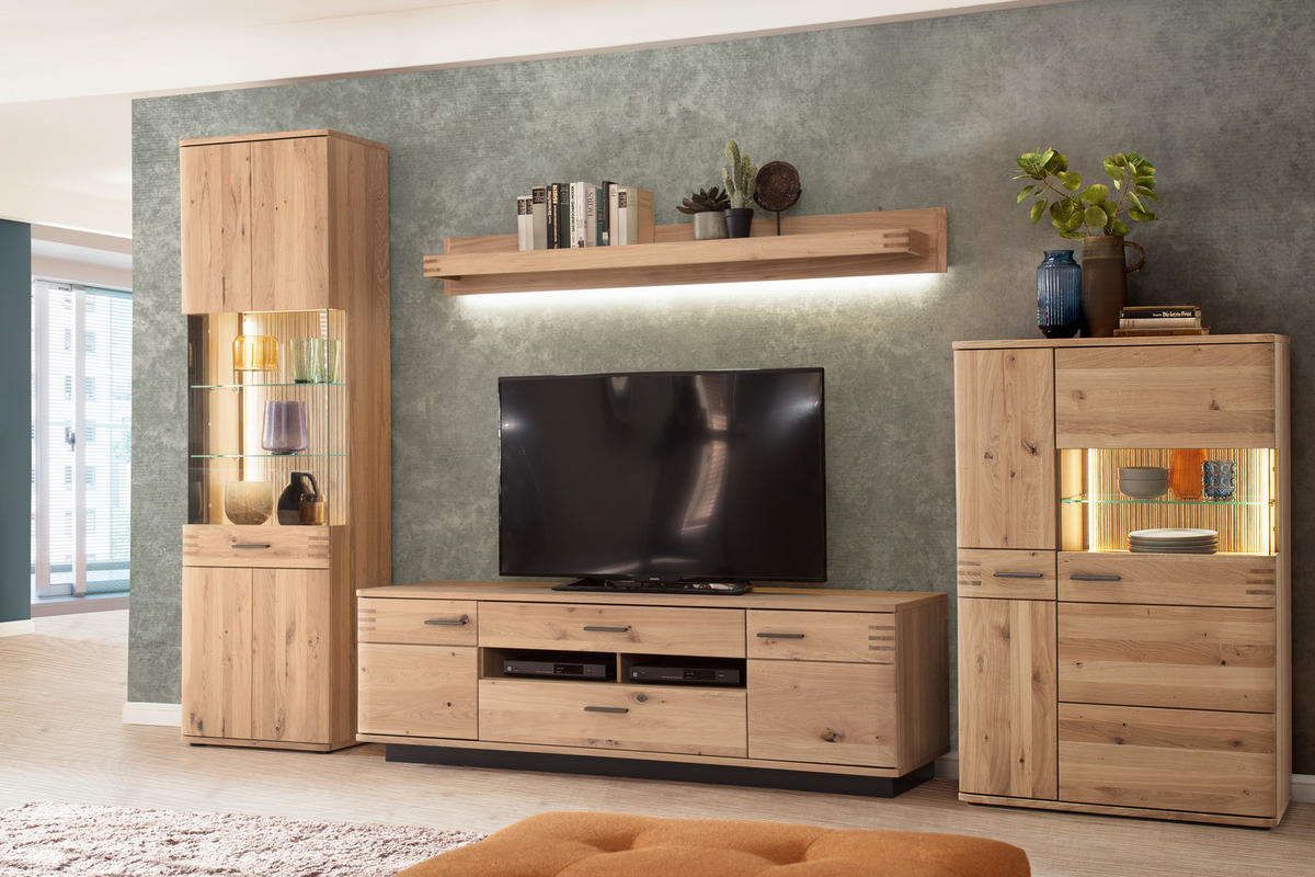 VITRINE  in furniert, massiv Balkeneiche Eichefarben - Eichefarben/Anthrazit, Design, Glas/Holz (60/208/37cm) - Livetastic