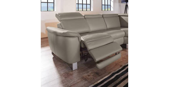 ECKSOFA in Echtleder Graubraun  - Graubraun/Alufarben, Design, Leder/Metall (271/242cm) - Cantus