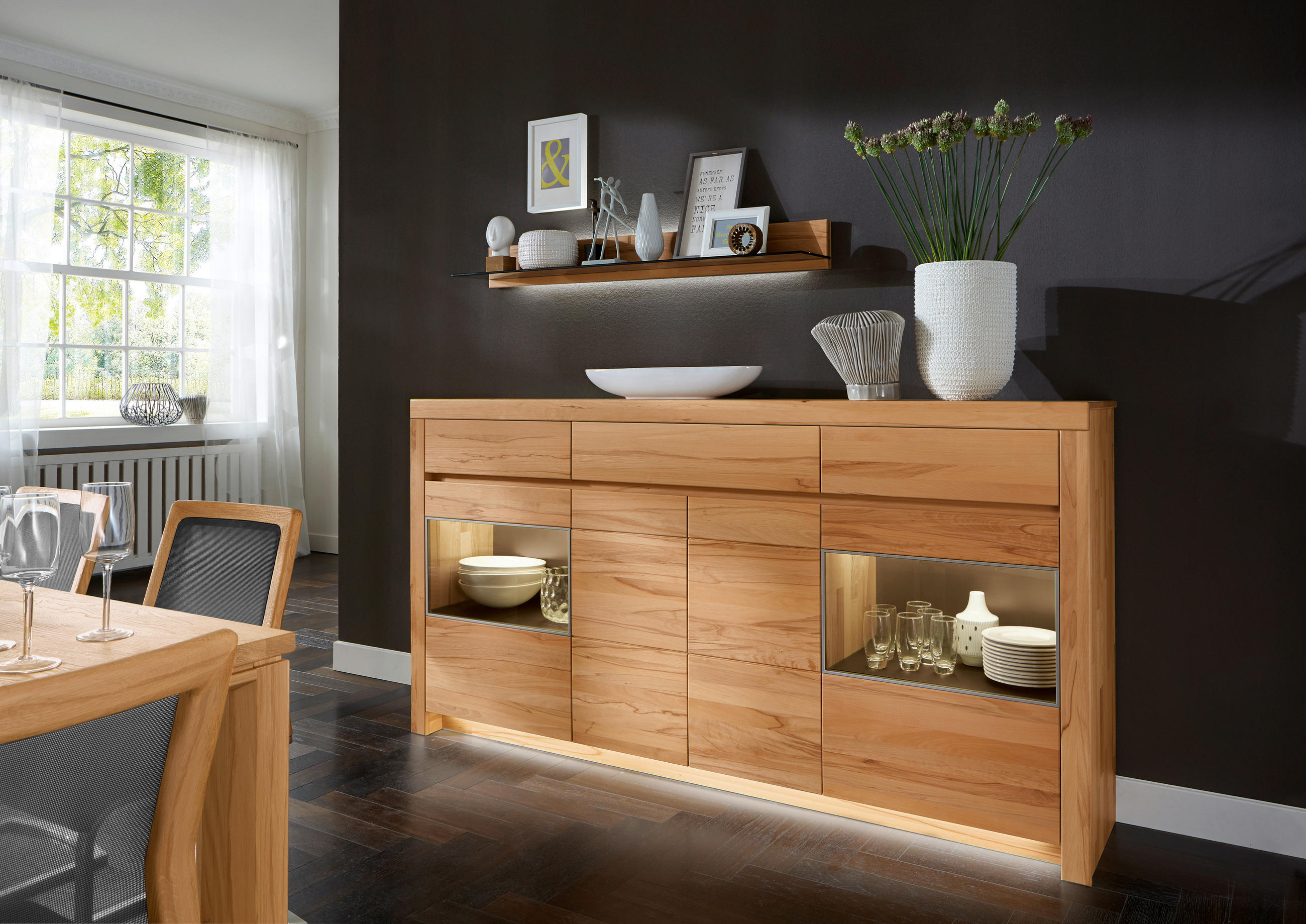 HIGHBOARD Kernbuche  211,2/110,5/42,1 cm  - Kernbuche, KONVENTIONELL, Glas/Holz (211,2/110,5/42,1cm) - Valdera