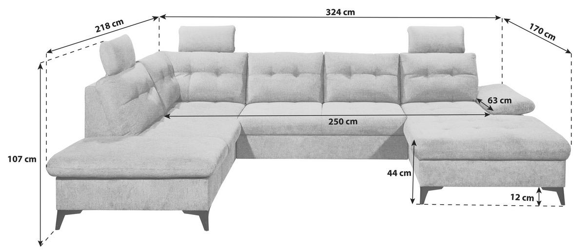 WOHNLANDSCHAFT Graphitfarben Webstoff  - Schwarz/Graphitfarben, KONVENTIONELL, Kunststoff/Textil (218/324/170cm) - Carryhome