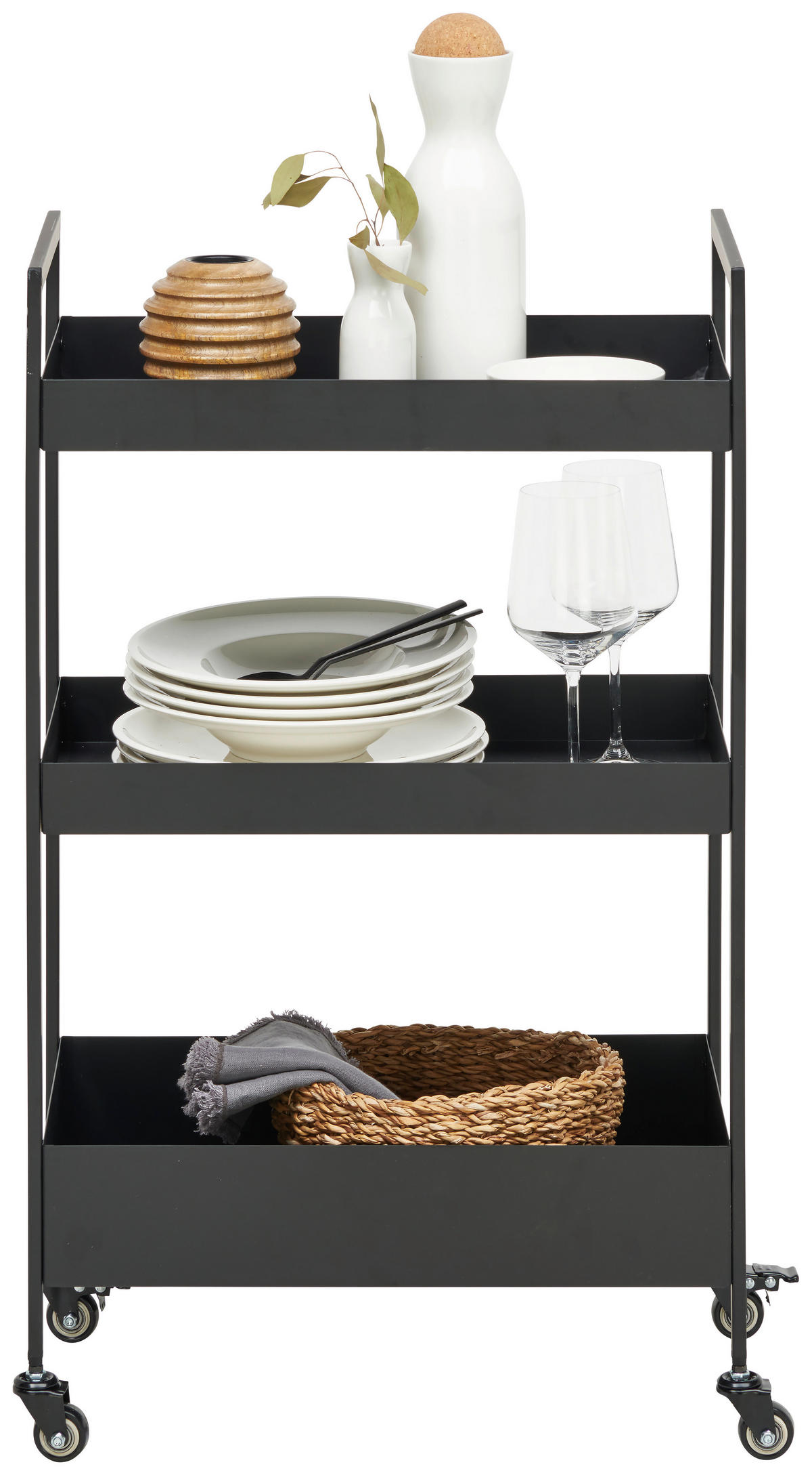 SERVIERWAGEN Schwarz  - Schwarz, Design, Kunststoff/Metall (50/86/30cm) - Xora