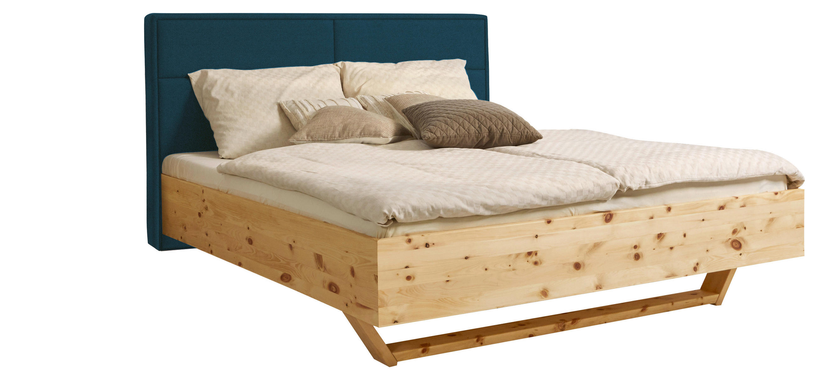 BETT 160/200 cm  in Blau, Zirbelkieferfarben  - Blau/Zirbelkieferfarben, Natur, Holz/Textil (160/200cm) - Valnatura