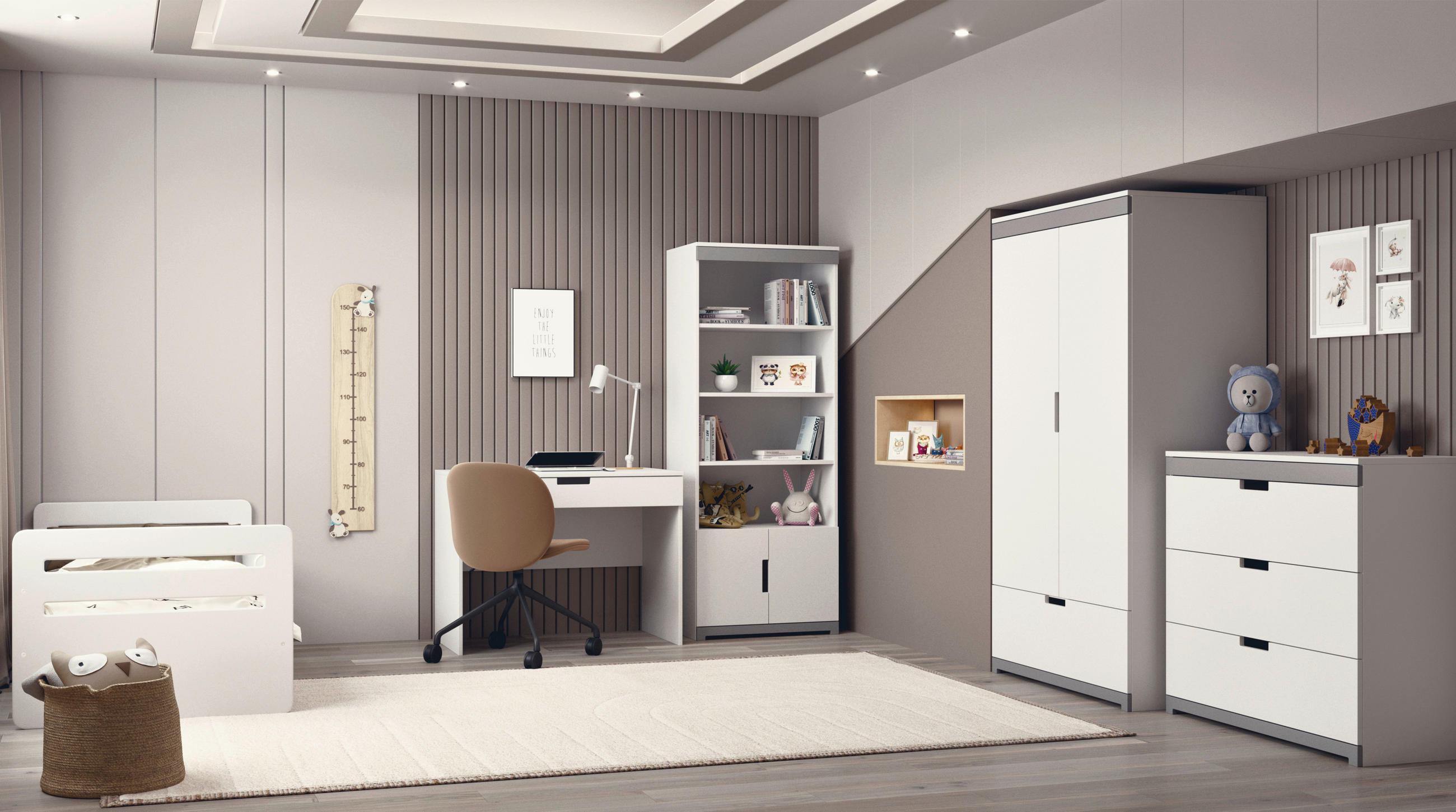 KINDERKLEIDERSCHRANK - Weiß/Grau, MODERN, Holzwerkstoff (100/182/57cm) - MID.YOU