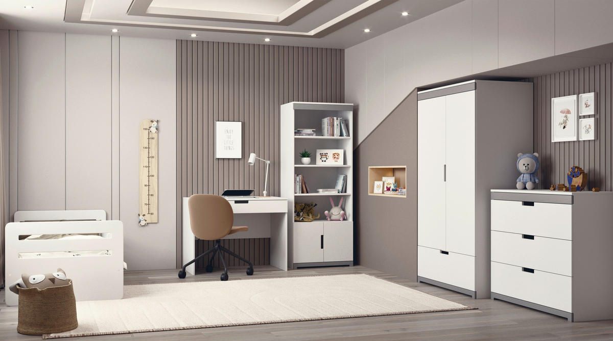 KINDERKLEIDERSCHRANK - Weiß/Grau, MODERN, Holzwerkstoff (100/182/57cm) - MID.YOU