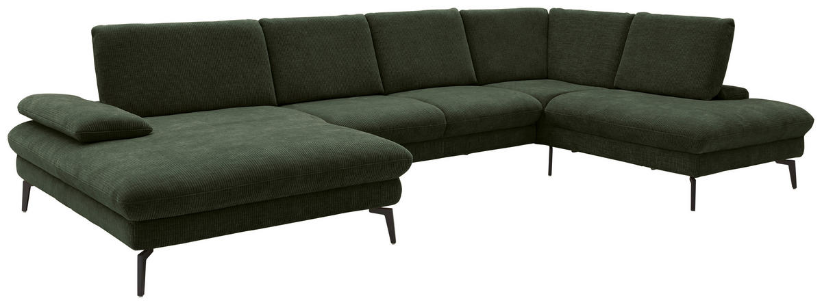 WOHNLANDSCHAFT in Webstoff Olivgrün  - Schwarz/Olivgrün, Design, Textil/Metall (157/354/208cm) - Dieter Knoll