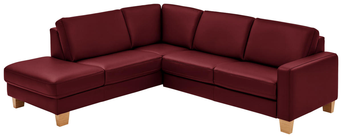 ECKSOFA in Echtleder Rot  - Eiche Bianco/Rot, Natur, Leder/Holz (235/257cm) - Valdera