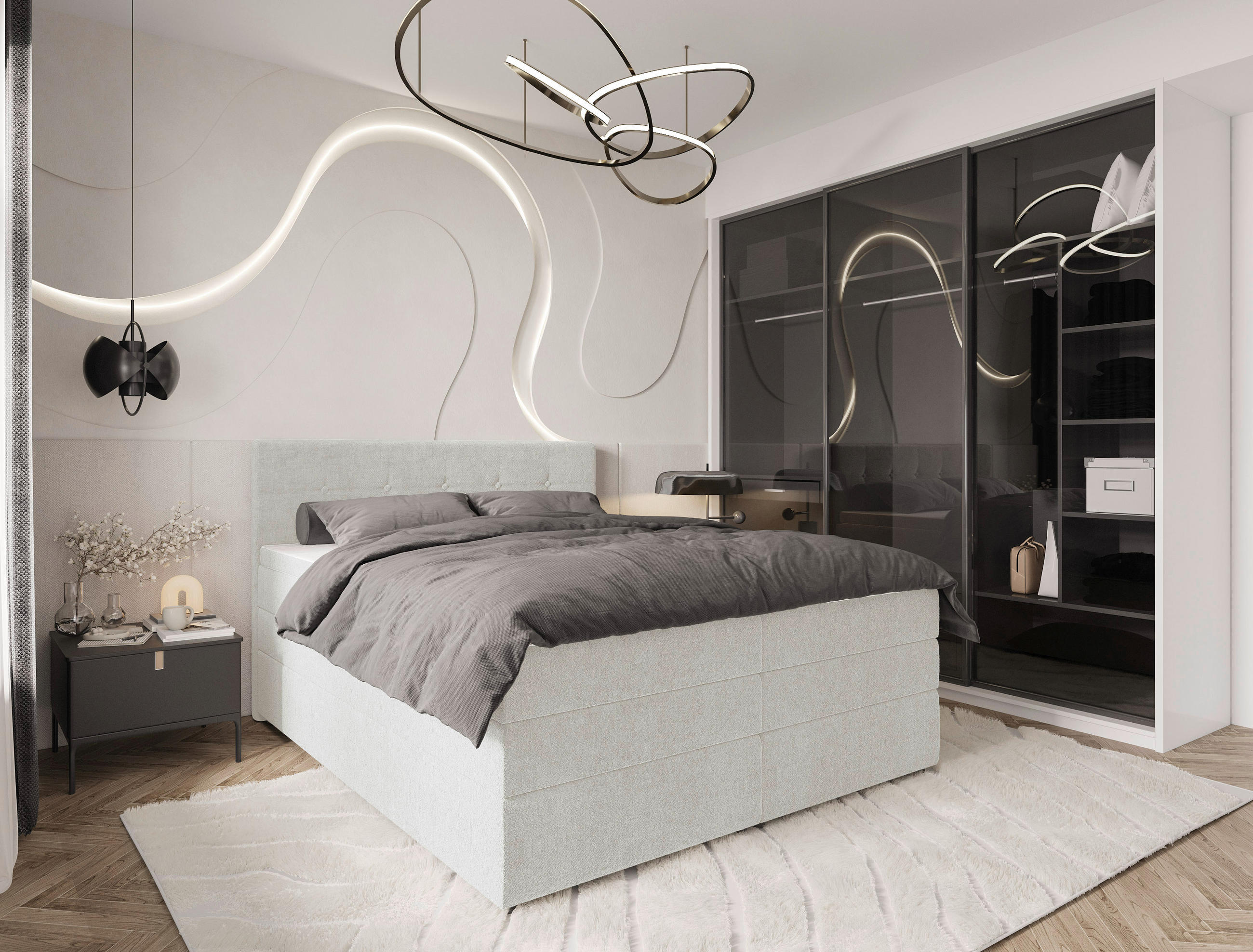 BOXSPRINGBETT 200/200 cm  in Creme  - Creme/Schwarz, KONVENTIONELL, Kunststoff/Textil (200/200cm) - Carryhome