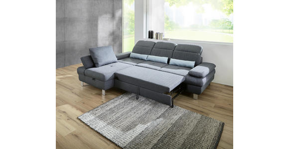 Wohnlandschaft inkl.Funktionen Grau, Hellblau Webstoff - Alufarben/Grau, KONVENTIONELL, Textil/Metall (216/286cm) - Cantus